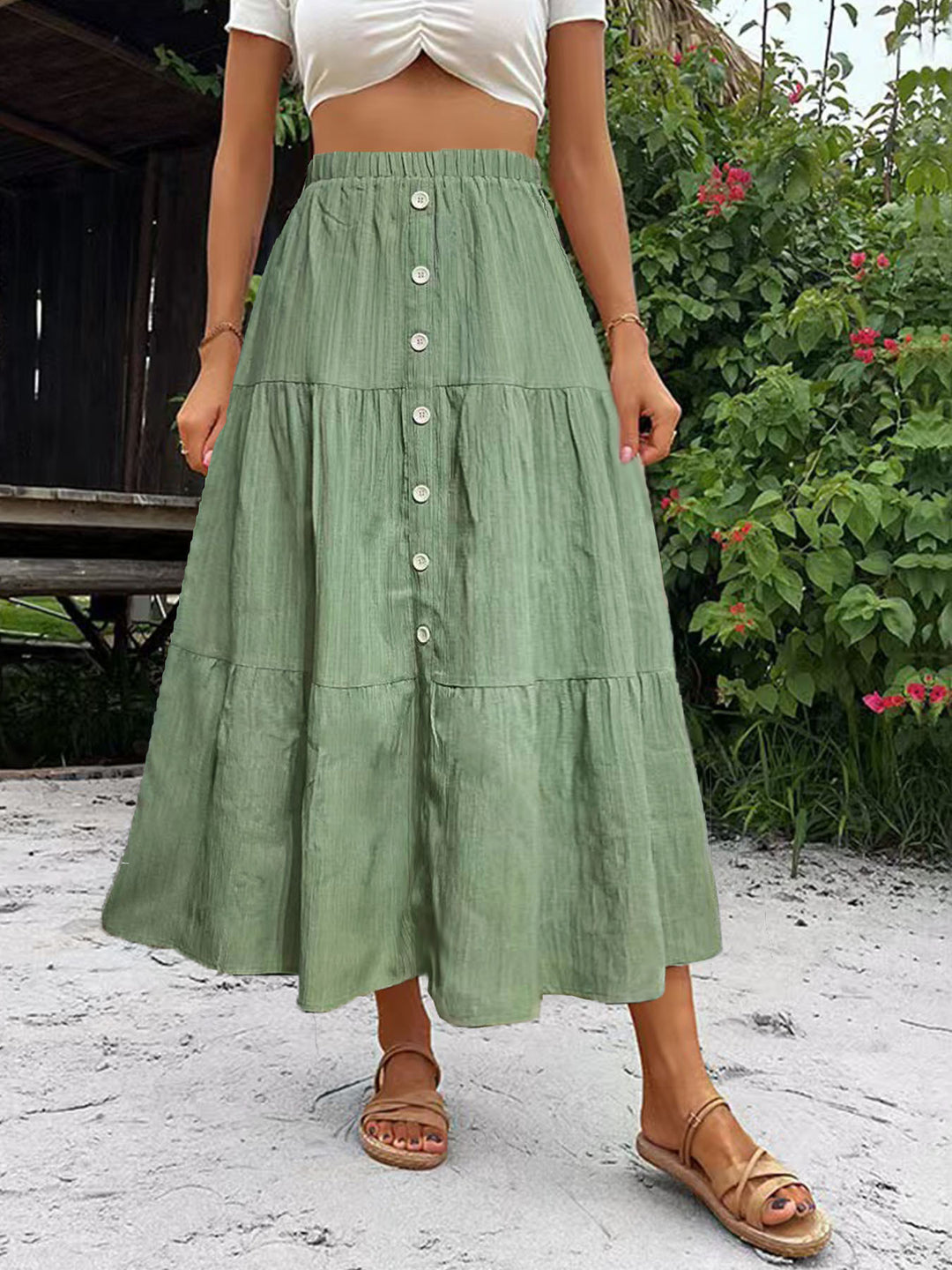 Nina – Tiered Button Waist Maxi Skirt