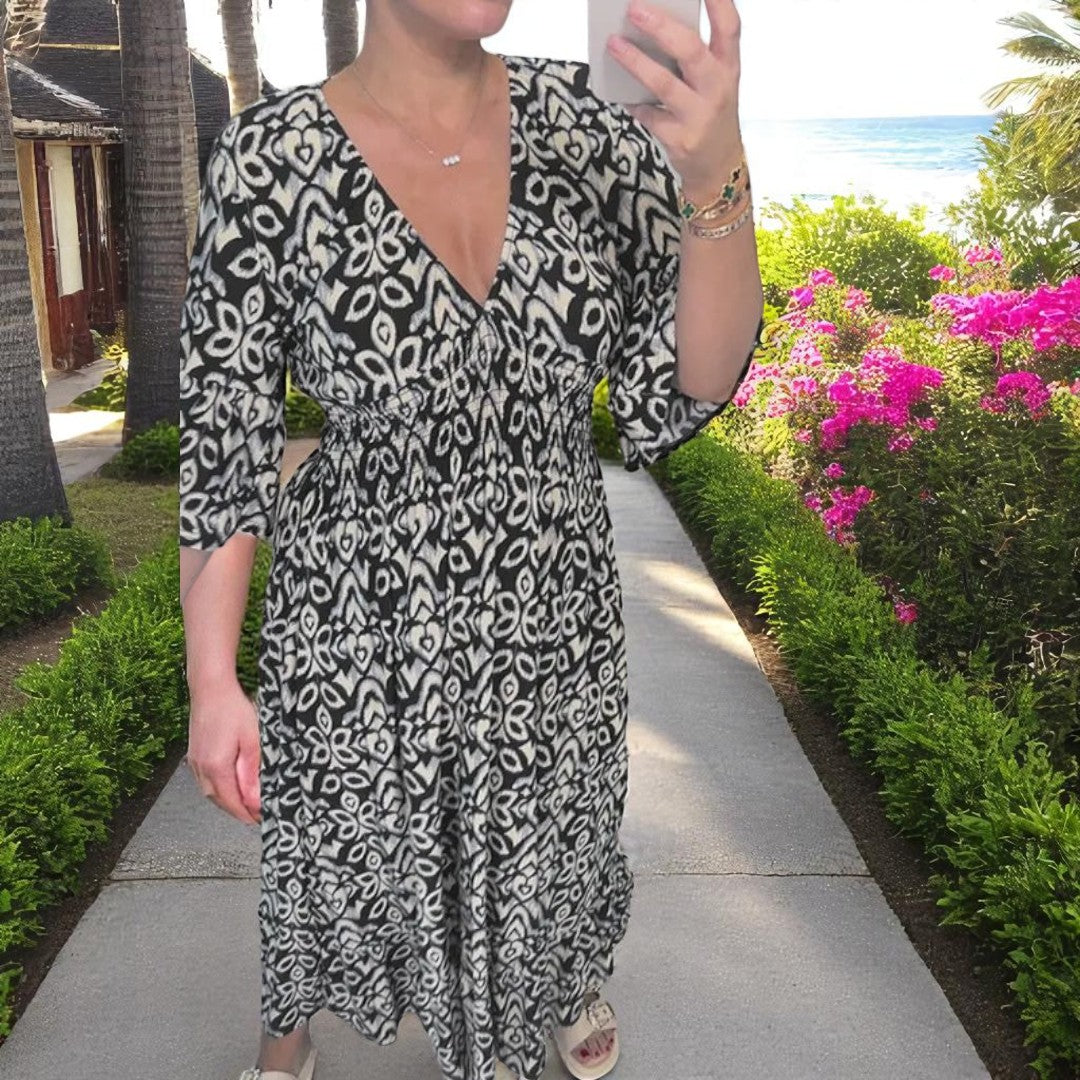 Delina-Smocked Waist Midi Dress