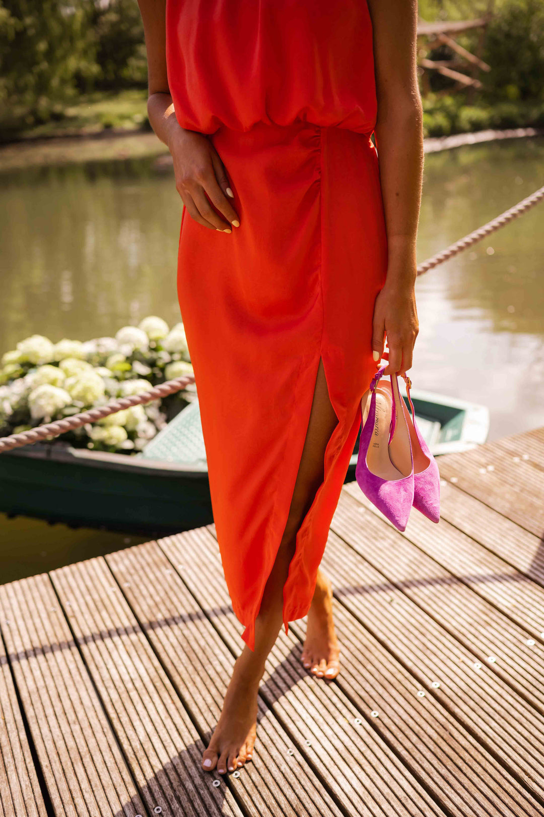 Camille - Gathered High Neck Midi Dress
