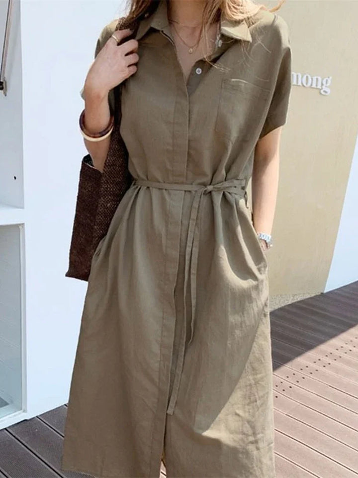 Sora - Tie Waist Shirt Dress