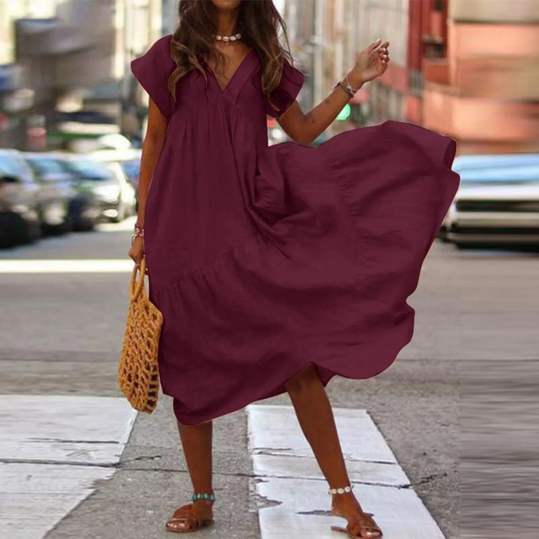 Ann - Flowy V-Neck Boho Maxi Dress