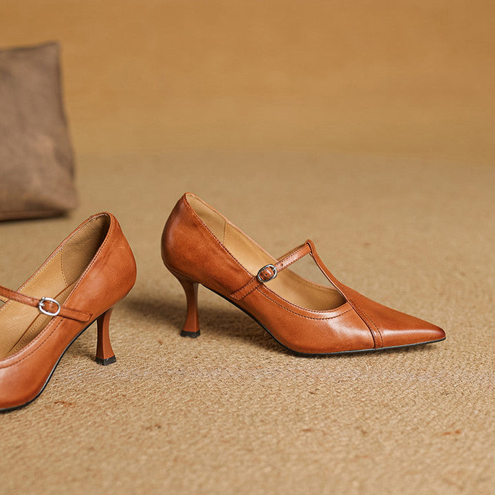 Elisse - Retro T-Strap Mid Heel