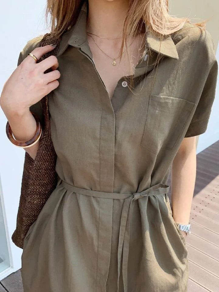 Sora - Tie Waist Shirt Dress