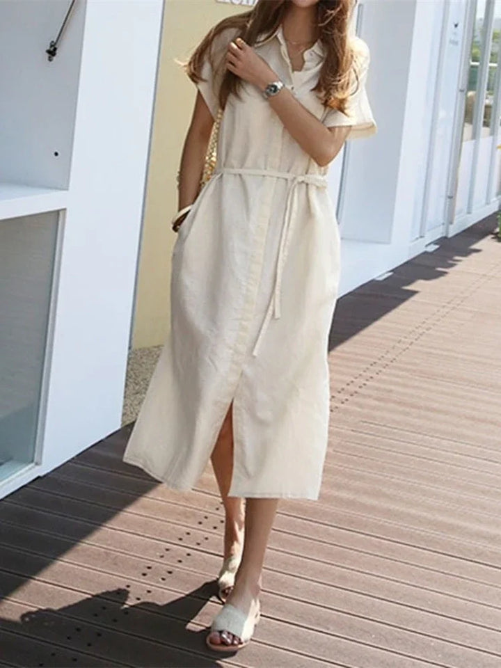 Sora - Tie Waist Shirt Dress
