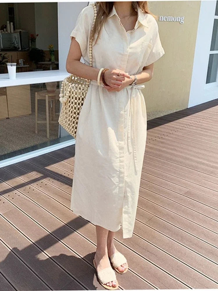 Sora - Tie Waist Shirt Dress