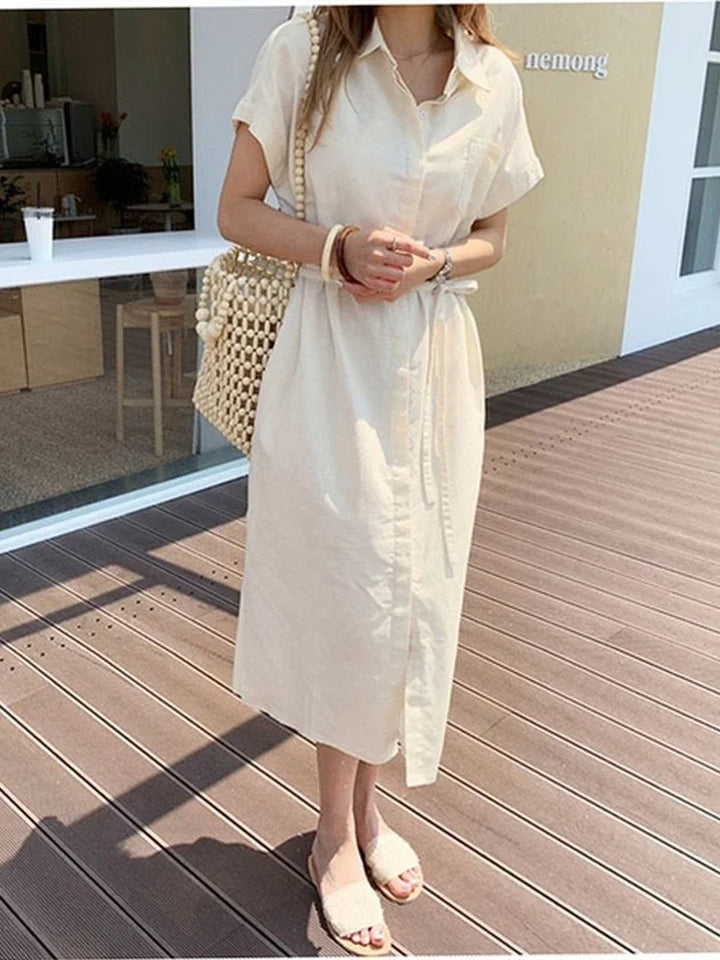 Sora - Tie Waist Shirt Dress