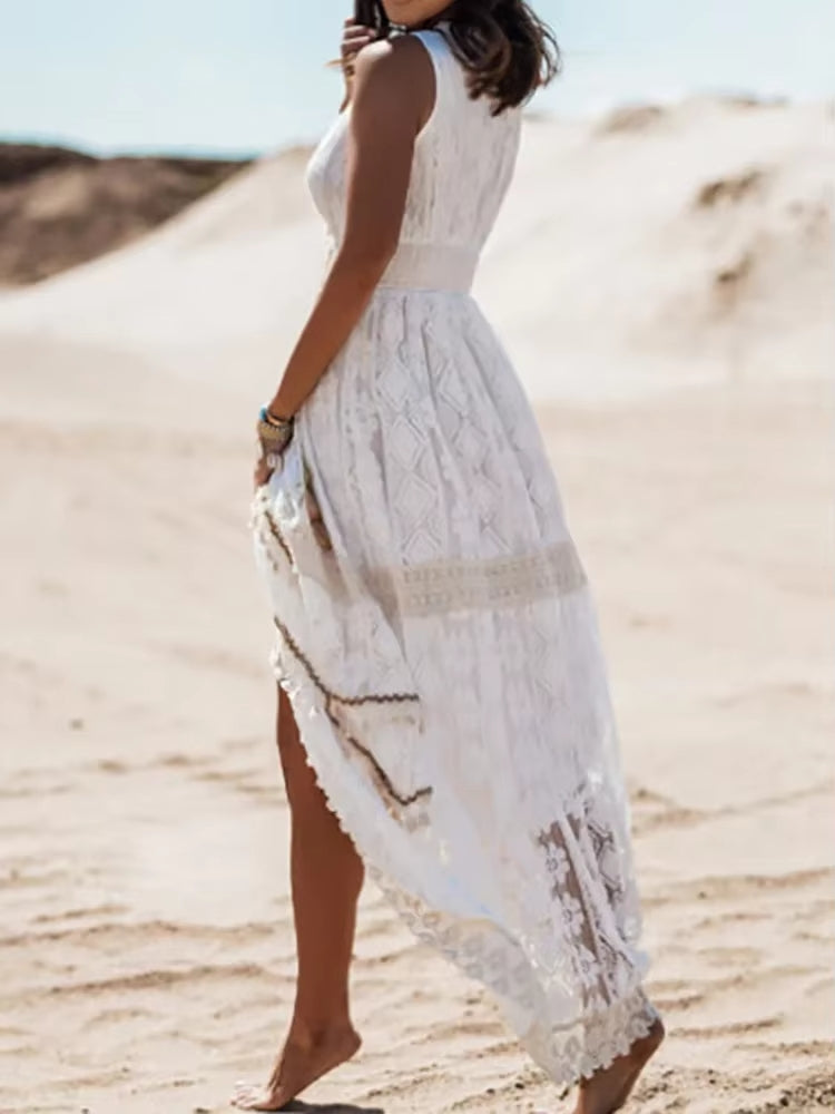 Freya – Lace Trim Bohemian Maxi Dress