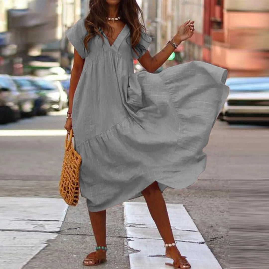 Ann - Flowy V-Neck Boho Maxi Dress