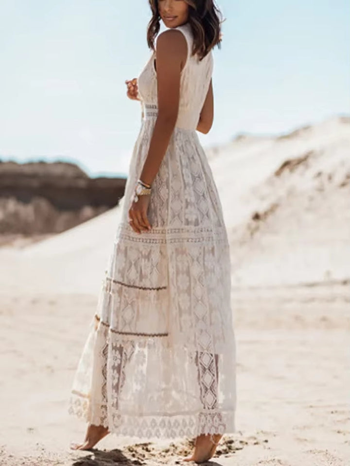 Freya – Lace Trim Bohemian Maxi Dress