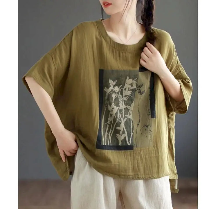 Heart – Oversized Printed Batwing Top