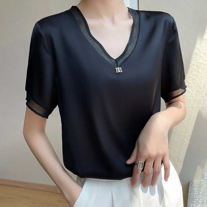 Charlie - Contrast Trim V-Neck Blouse