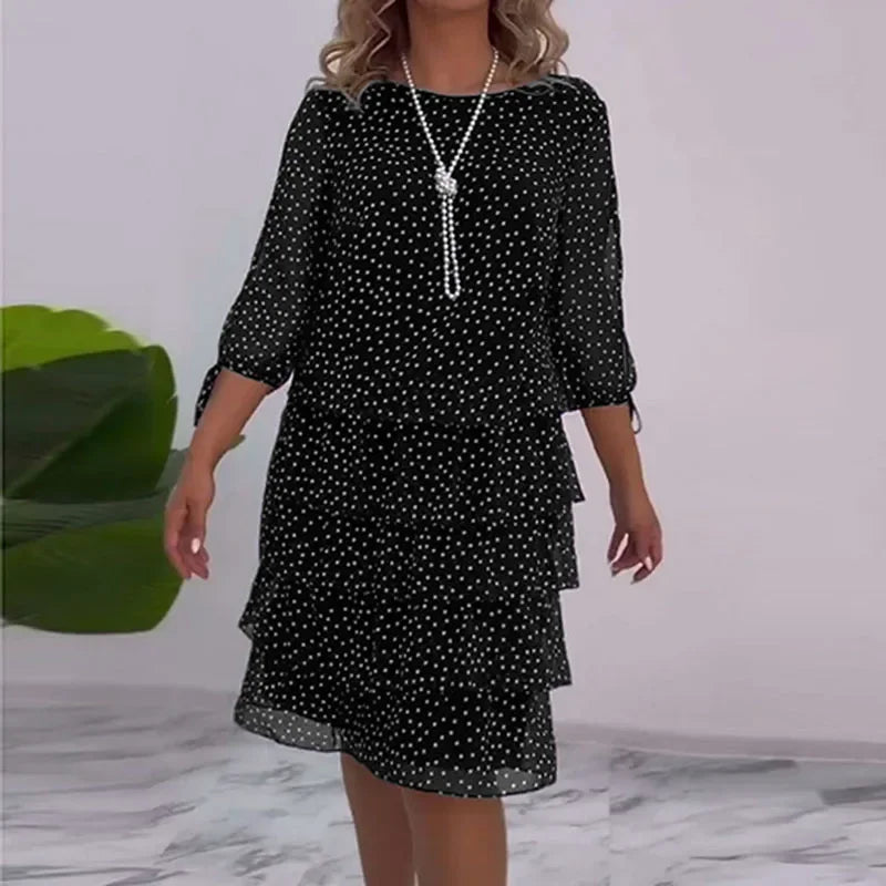 Ella-Polka Dot Tiered Midi Dress