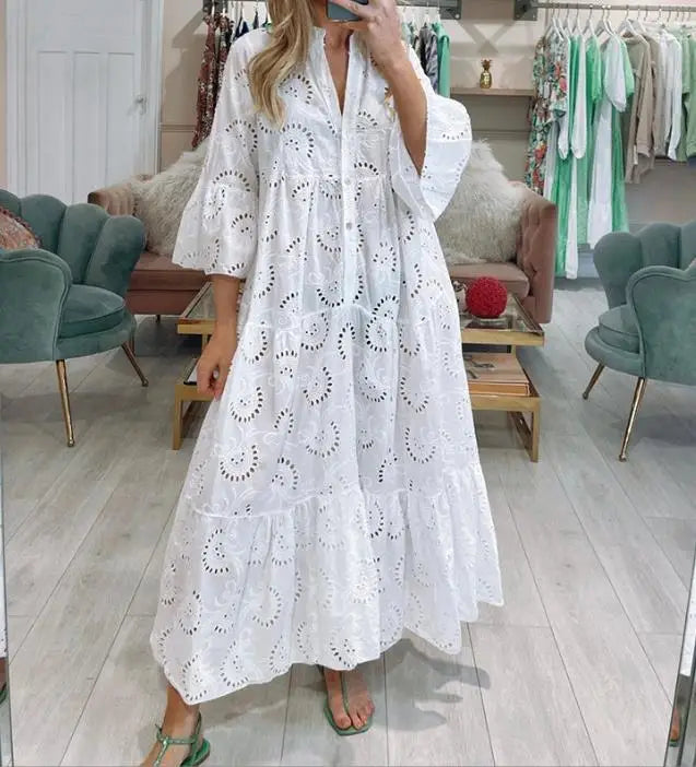Luci – Embroidered Eyelet Maxi Dress