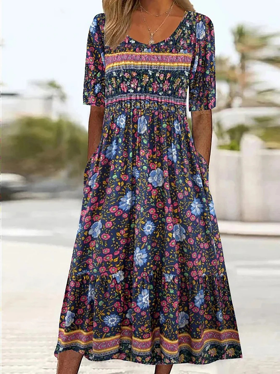 Freya-Boho Floral Midi Dress