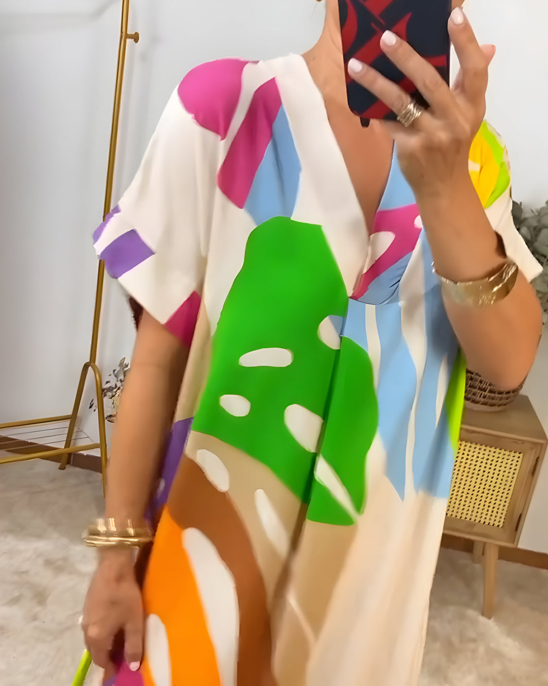 Luna-Abstract Colourblock Midi Dress