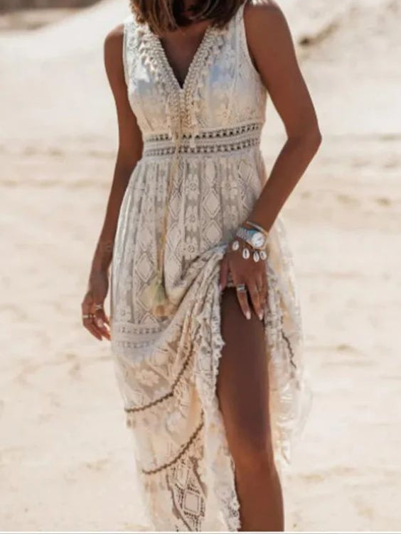 Freya – Lace Trim Bohemian Maxi Dress