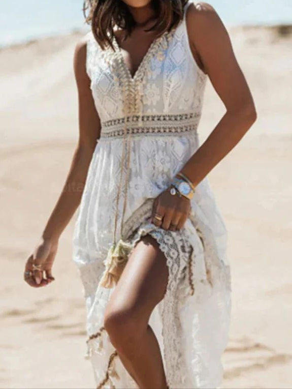 Freya – Lace Trim Bohemian Maxi Dress