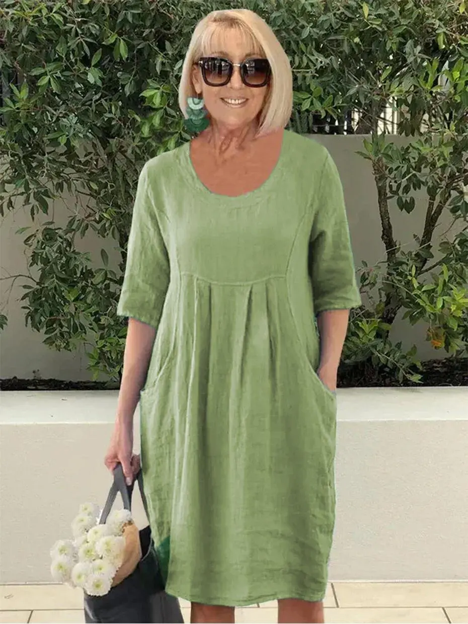 Lena - Relaxed Pleat Pocket Dress