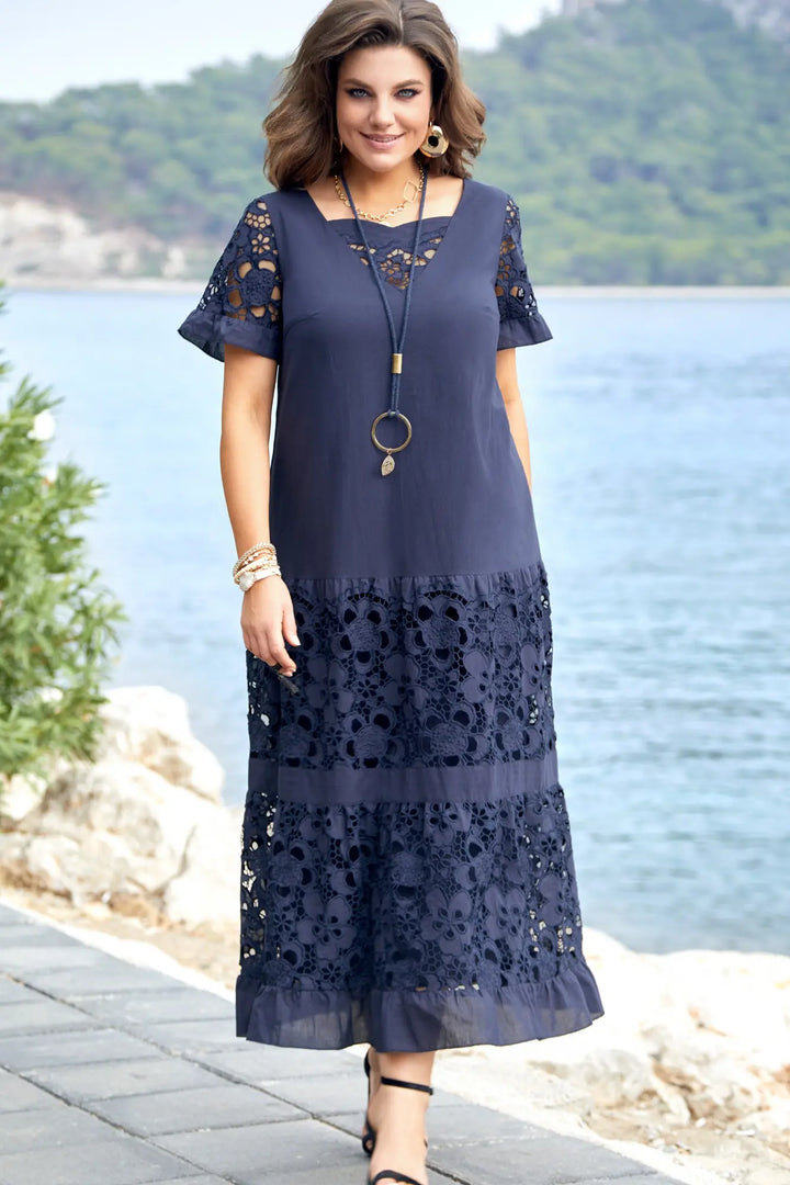 Liora-Embroidered Panel Maxi Dress