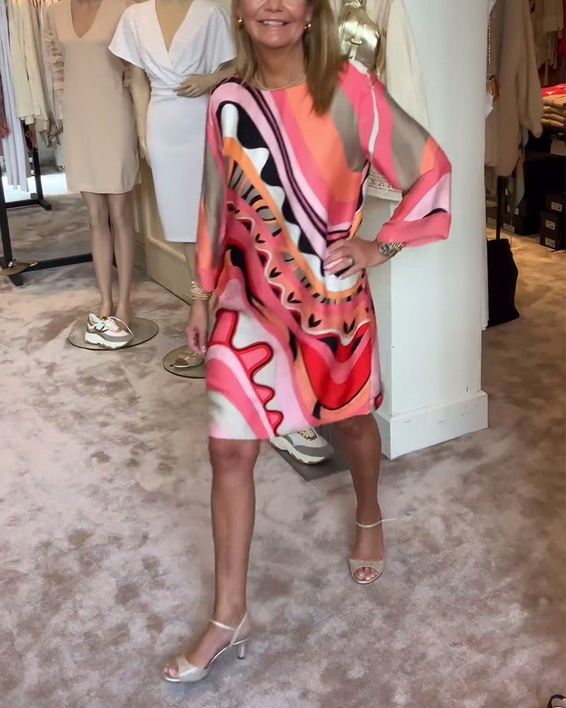 Melissa – Abstract Print Satin Shift Dress