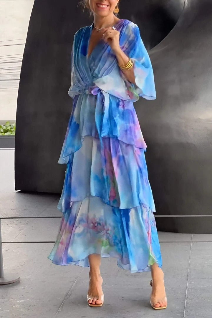 Aurora-Watercolour Layered Maxi Dress