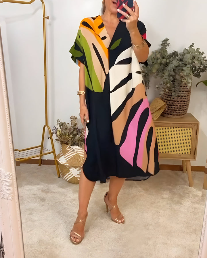 Luna-Abstract Colourblock Midi Dress