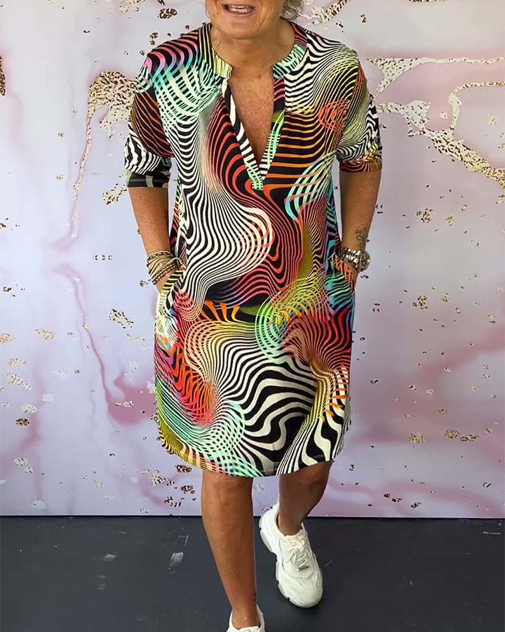 Zaria-Optical Wave Print Dress
