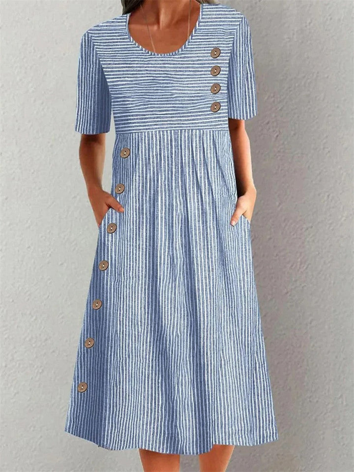 Elise-Striped Button Midi Dress
