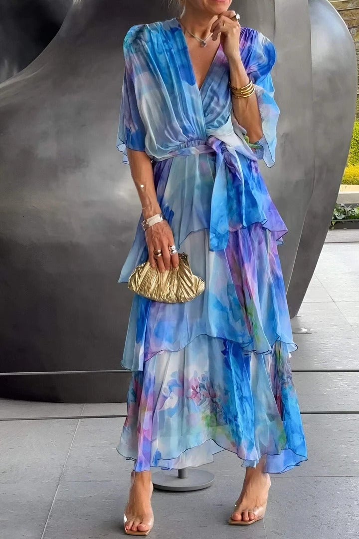 Aurora-Watercolour Layered Maxi Dress