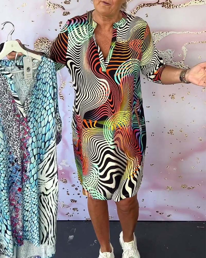 Zaria-Optical Wave Print Dress
