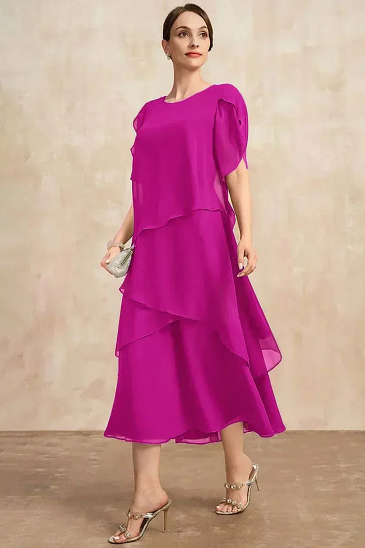 Mirielle-Layered Chiffon Midi Dress