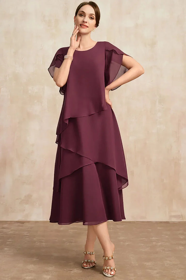 Mirielle-Layered Chiffon Midi Dress