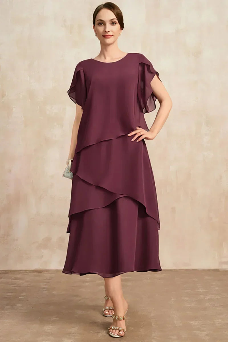 Mirielle-Layered Chiffon Midi Dress