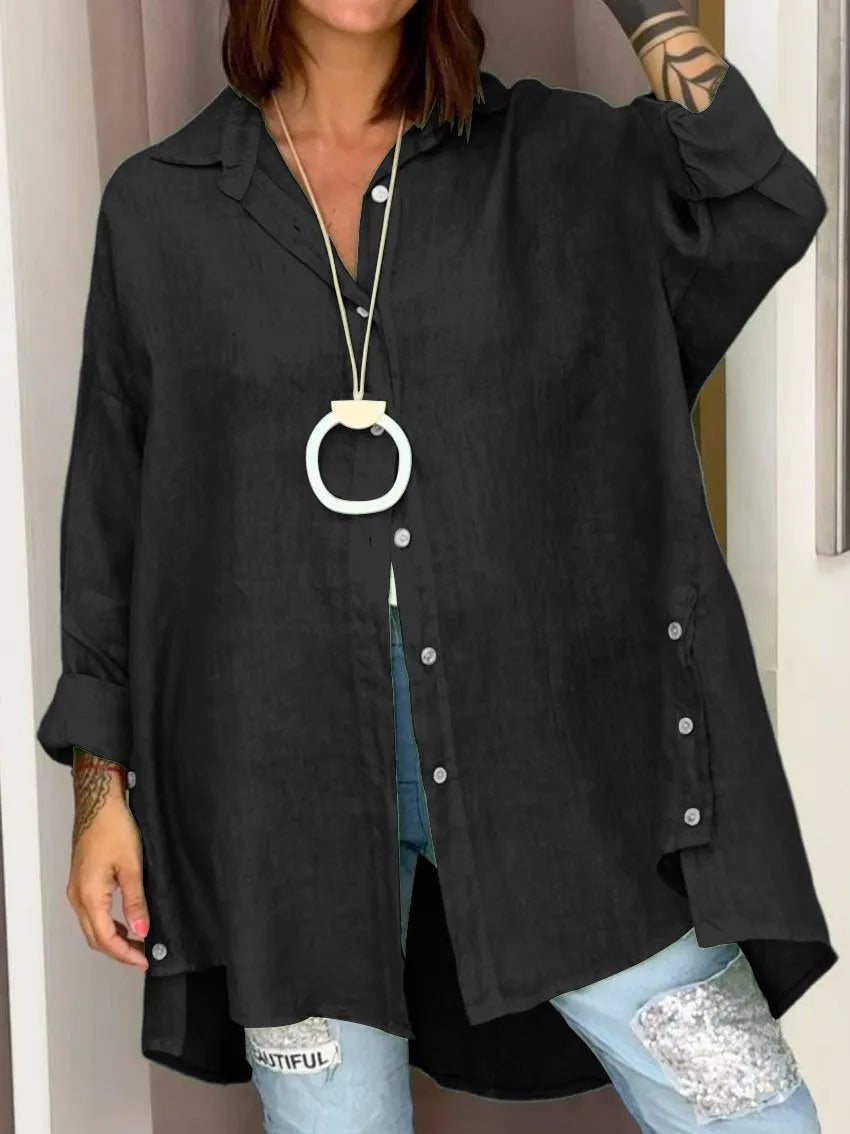 Mira-Oversized Side Button Shirt