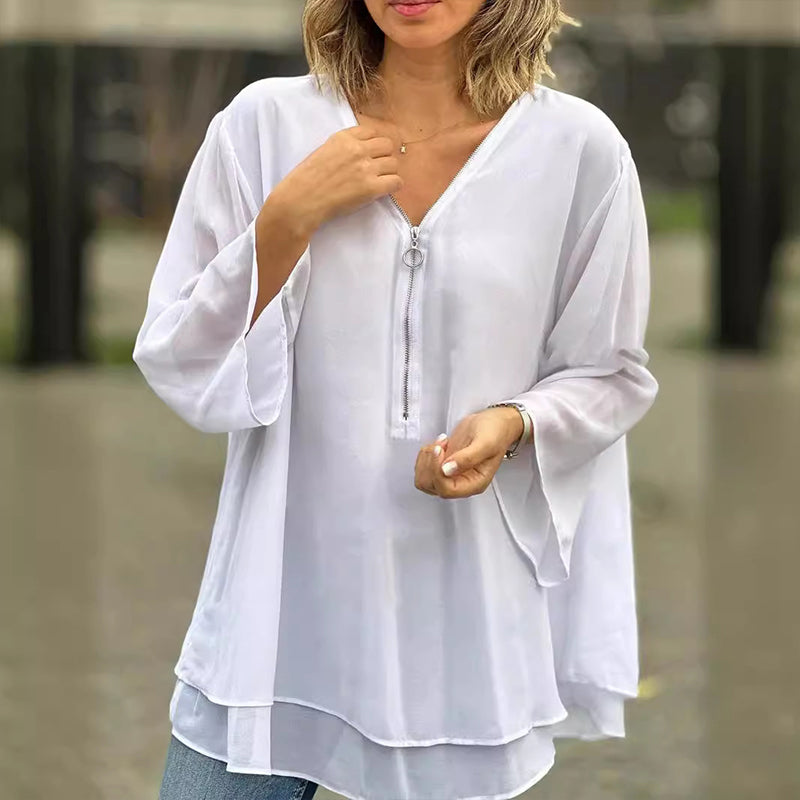 Sabrina-Zip-Front Chiffon Blouse