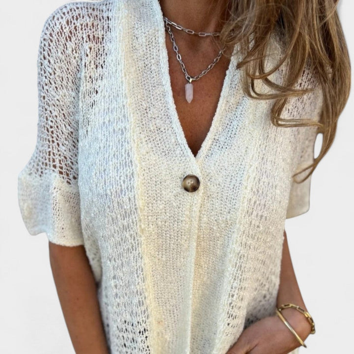 Callie-Textured Knit Button Top