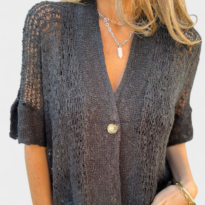 Callie-Textured Knit Button Top