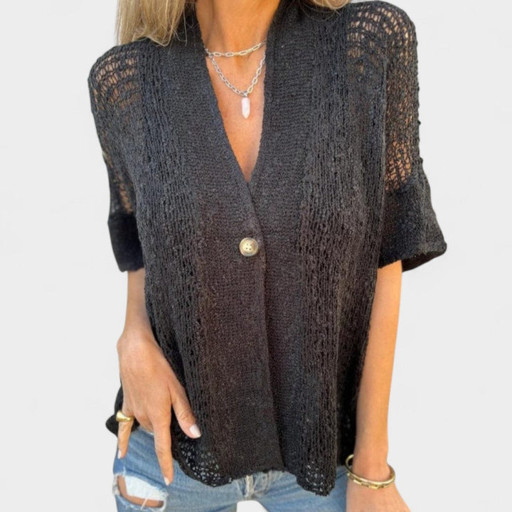 Callie-Textured Knit Button Top
