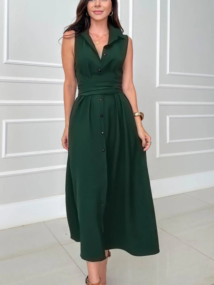 Alina – Sleeveless Waist-Cinched Midi Dress